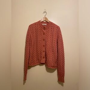 Ryan Roche Cable Knit Cardigan - Pink Size M -L
